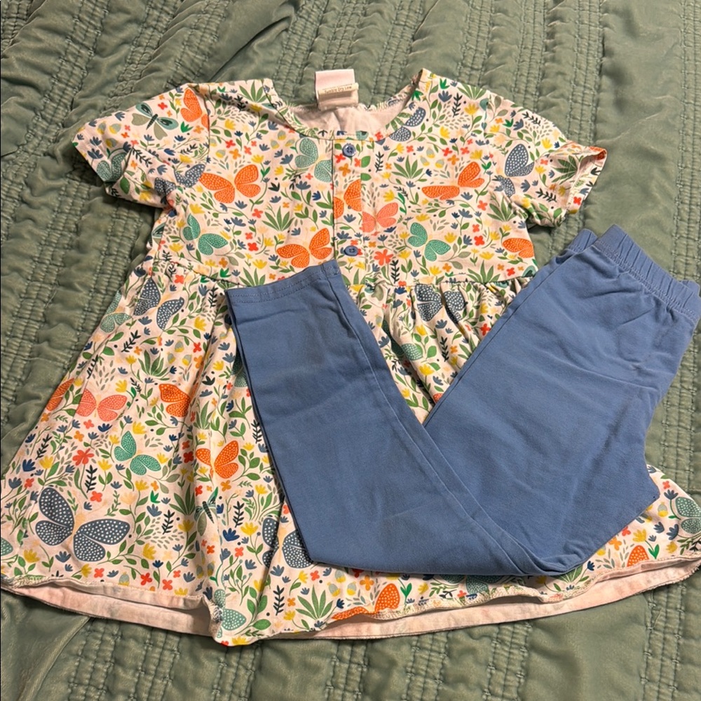 Floral Butterfly Tunic with Blue Leggings